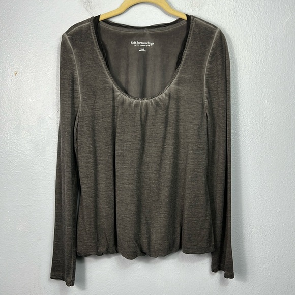 Soft Surroundings Tops - Soft Surroundings Gray Scoop Neck Long Sleeve Balloon Hem Top Small